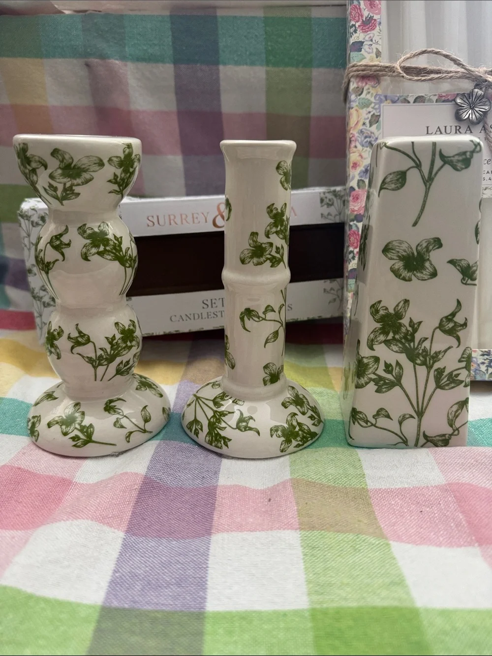 Set of 3 candlestick holders with 6 candles